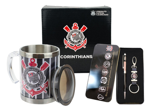 Caneca Termica Corinthians + Chaveiro Terra Sagrada Oficial 