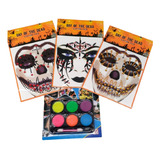 Set Maquillaje Disfraz Halloween:3 Stickers, 1paleta Colores