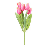 Tulipán Artificial Con Forma De Flor, 5 Capullos, Hojas Real