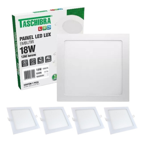 Kit 4un Painel Led Taschibra Embutir Quadrado 18w 6500k Cor Branco 110v/220v