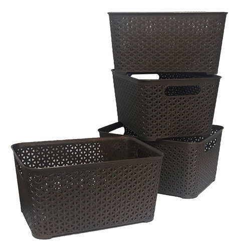 4 Canastos Organizador Plastico Rattan Cesto - Colombraro 