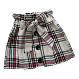 Roupa Infantil Feminino Saia Xadrez Com Laço Frontal Menina