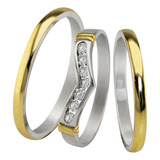 Combo Alianzas Plata 950 Y Oro 18k Novia Casamiento Cintillo