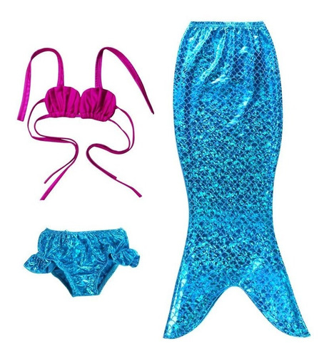 Traje De Baño Bikini Disfraz Sirena Niñas 3 Piezas *mermaid*