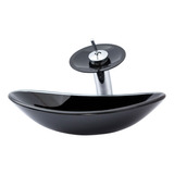 Kit Banheiro Lavabo Luxo Cuba Vidro Oval +cascata +valvula