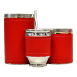 Combo Mate Aluminio Madera Yerbera Azucarera Latas Liso Rojo