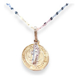 Cadena Y Medalla San Benito Mini Con Cruz Blanco 1cm Oro 10k