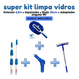 Kit Limpa Vidros Rodo 35cm Extensor 4,5m Espanador Cabo 50cm