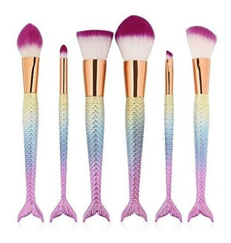 Juego De Brochas De Maquillaje De Sirena Kit De 6 Piezas 