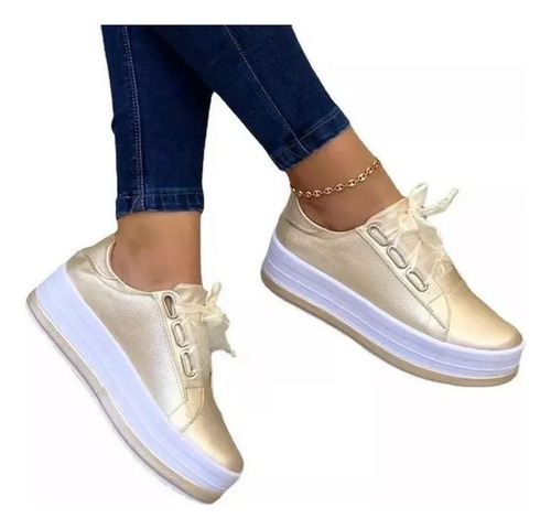 Zapatos Casuales Con Punta Redonda Y Suela Gruesa Para Mujer