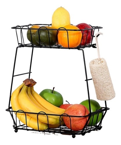 Cesta De Frutas De 2 Niveles Con Ganchos De Plátano