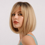 Haircube Peluca Rubia Bob Con Flequillo, Pelucas Cortas Bob 