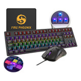 Kit Teclado E Mouse Gamer Mecânico Abnt2 Led Rgb Usb Switch Blue Mousepad Pc Luuk Young Bk05 Preto