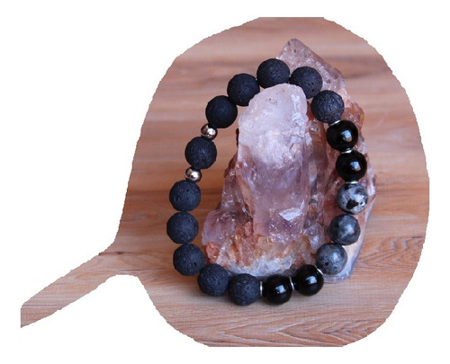 Pulsera Piedra Volcánica Negra - Labradorita Y Ónix Negro