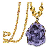 Collar Color Oro Dije Piedras Natural Amatista Purpura Mujer