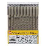 Set 10 Tiralíneas Pigma Micron Sakura Negro Manga Intermedio