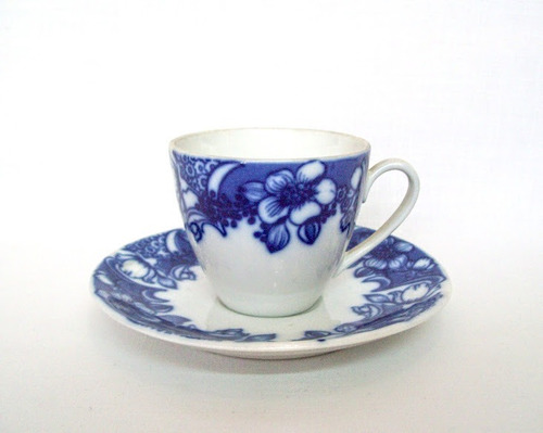 Taza Para  Cafe Con Plato  Porcelana Verbano Retro Azul