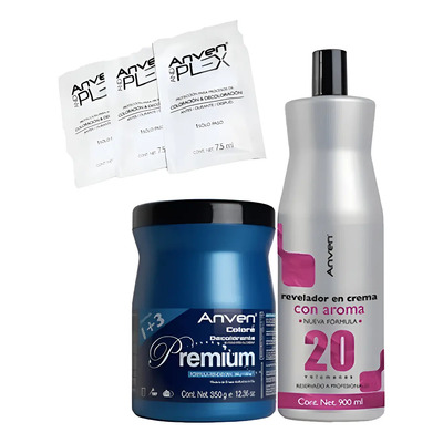 Kit Decolorante Anven Premium 350g Revelador Y 3 Sobres Plex | MercadoLibre