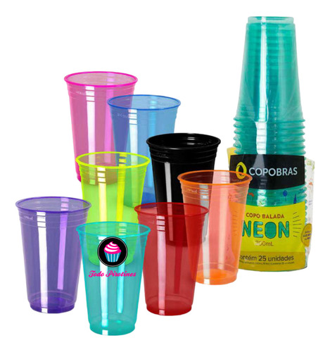 100 Vasos Plasticos Neon Brillan En La Oscuridad Con Luz Negra Fiestas 300 Cc Colores Fluo Copobras Original