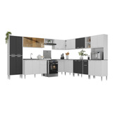 Armário Cozinha Completa Modulada Siena Multimóveis Mp2241 Cor Branco/preto