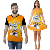 Kit  Vestido + Camiseta Games Sonic Tails Adulto E Infantil 