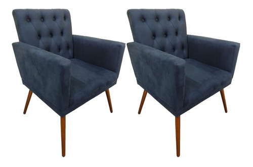 Promoção 02 Poltronas Decorativas Nina Capitonê Suede Azul