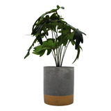 Planta Artificial Tropical Macetero Ceramica Gris Con Dorado