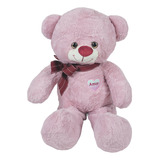 Urso De Pelúcia Com Lacinho Coração Bordado 60cms - Roxo