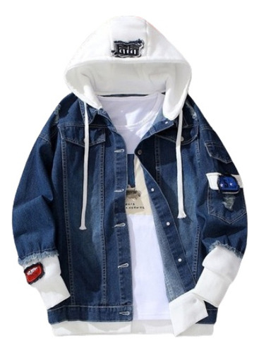 Chaqueta De Mezclilla Streetwear Hip Hop Con Capucha Causal