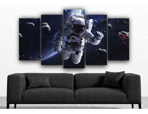 Cuadro Decorativo Astronauta Universo Moderno 5 Piezas - 07