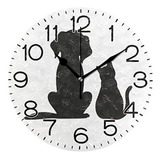 Reloj De Pared Silueta Amigos Gato Y Perro - Funciona Con Ba