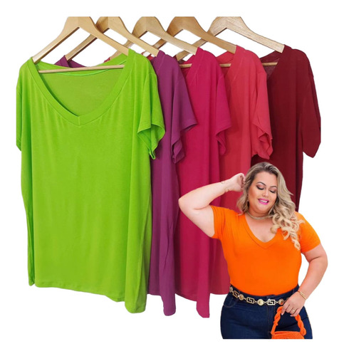 Kit 03 T-shirts Blusa Podrinha Plus Size Moda Neon Verão