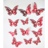 Mariposas Decorativas 3d Papel Pared Rojo Troquel Rosa