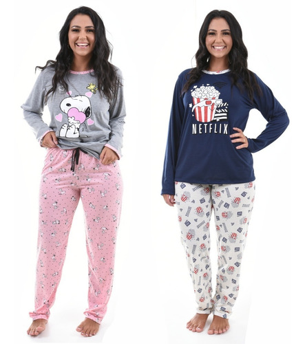 Kit 2 Pijamas De Frio Feminino Adulto Inverno Longo Revenda