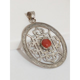 Dije Plata Yantra Tibetano Coral Rojo 