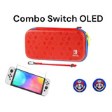 Estuche Diseño Rojo/azul + 2 Grips + Vidrio Switch Oled