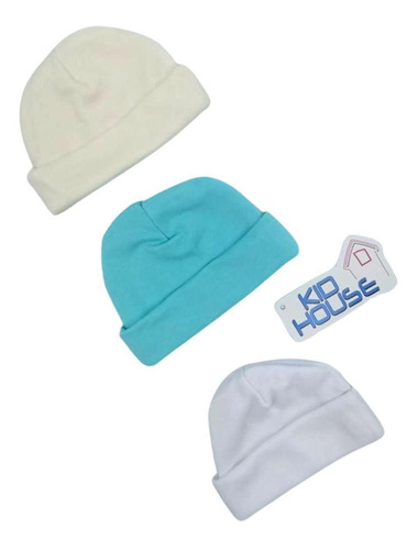 Set X 3 Gorros Para Prematuros Color Blanco Verde Y Beige