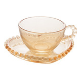 Cj 04 Xicaras Café C/pires Cristal Coração Pearl 85ml Âmbar