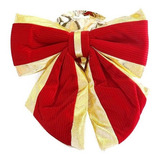 Laço De Natal Natalino Vermelho Veludo E Dourado 23cm