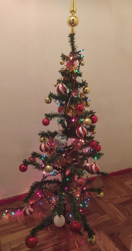 Árbol De Navidad 1.35 Metros + Adornos + Luces 