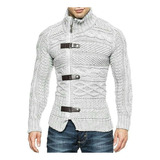 Men's Casual Sweater With Leather Ring And Cardigan