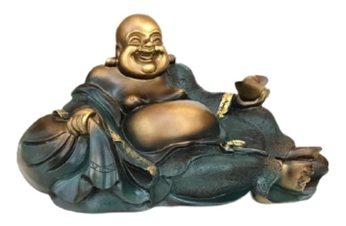 Estátua Chinês Buda Sorridente Gordo Prosperidade 33cm