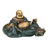 Estátua Chinês Buda Sorridente Gordo Prosperidade 33cm