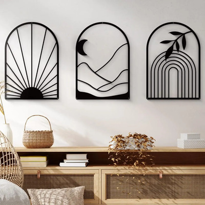 Decoración Mural Metálica Negra Minimalista Bohemia 3 Piezas | MercadoLibre