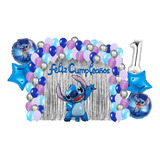 Kit Decoracion Fiesta Cumpleaños Globos Metalicos Stitch 85p