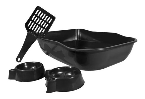 Bandeja Sanitária Gatos Pet Kit Comedouro E Pá 24h Cor Preto