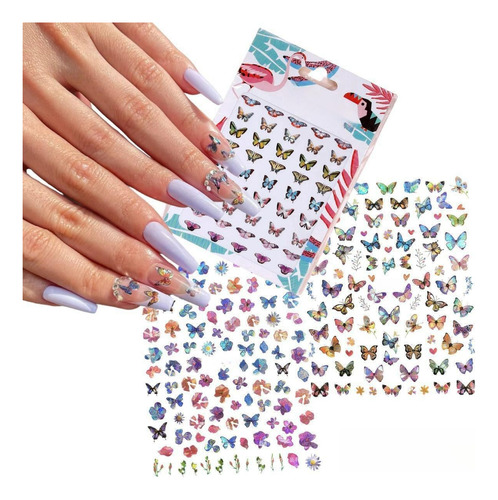 3pzs Mariposa Holográfica Adhesivo Uñas Pegatinas Nail Art D