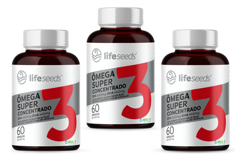 Ômega 3 Epa 660mg Dha 440mg Purificado Selo Meg-3 - 3 Potes