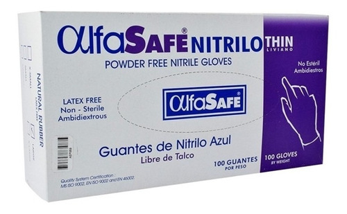 Guantes Descartables Antideslizantes Alfasafe Azul Talle M De Nitrilo En Pack De 10 X 100 Unidades