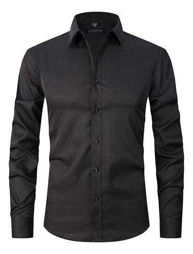 Camisa Elástica Antiarrugas Para Hombre, Manga Larga,